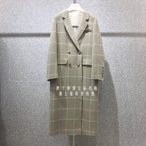现韩国代购JS大牌优雅气质小香风双排扣西装翻领格子双面羊毛大衣