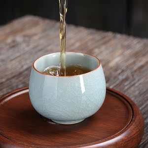 天青汝窑冰片裂纹品茗茶杯单个陶瓷主人杯禅定喝茶盏大号功夫茶具