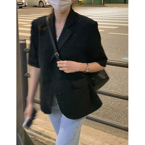 韩风chic设计感小众复古单排扣短袖西装女初夏通勤气质宽松短外套