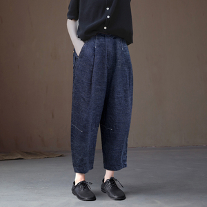 八分亚麻萝卜裤