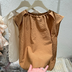 韩版法式清新文艺穿搭亚麻衬衫上衣女装设计感新薄款纯色百搭小衫