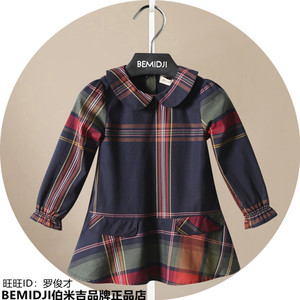 bemidji伯米吉童装女童宝宝礼裙春秋连衣裙英伦风格子公主裙可爱