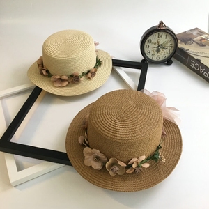 草帽女夏季出游亲子帽母女花环防晒遮阳帽韩版新款可折叠沙滩帽