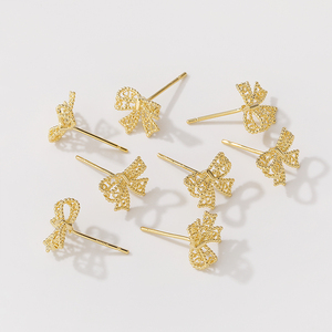 保色s925银针14k包金蝴蝶扣耳针耳钉手工diy制作耳环耳饰品包配件