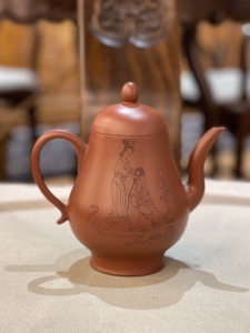 徐惠琴制壶 秋石紫砂刻绘原矿红皮龙紫砂经典老器原矿思亭壶