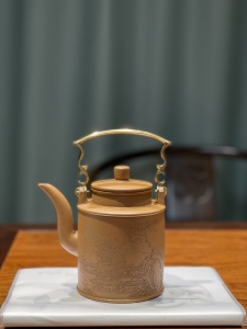 徐慧琴制壶 秋石紫砂刻绘原矿老段泥洋桶壶