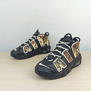 nike air more uptempo qs (gs)大air黑迷彩皮蓬运动鞋cj0930-001