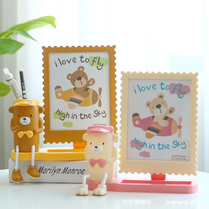7寸卡通小熊笔筒摆台儿童相框幼儿园创意可爱相架办公室笔筒相框