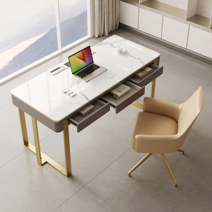 现代简约轻奢岩板书桌办公学习电脑桌椅组合家用书房写字台带抽屉