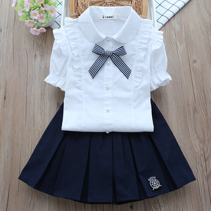 小女孩套装女童白衬衫短袖小学生夏季白色衬衣儿童半袖中大童校服