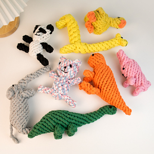 宠物狗狗棉绳手工编织互动磨牙耐咬绳结玩具小动物恐龙熊猫兔子