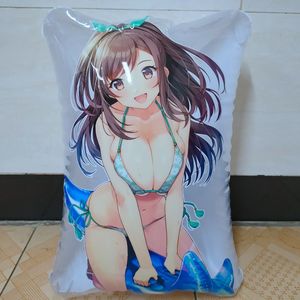 现货动漫女孩充气小抱枕 便携充气解闷神器 高清uv印刷舒适有弹性