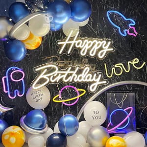 happybirthday字母灯 太空星球led彩灯 儿童生日快乐装饰场景布置
