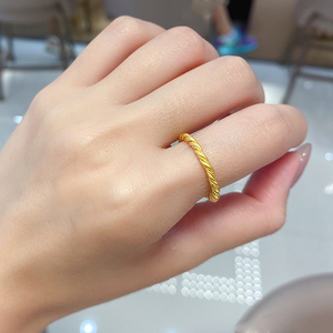 5g黄金戒指女士素圈麻花999足金闭口扭曲指环2021年新款网红时尚