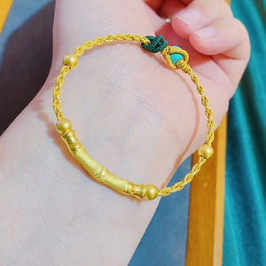 999足金竹节黄金手链女硬金小金珠本命年编织手绳金弯管情侣手镯