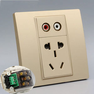 金色86型五孔电源带音频插座香槟色二三插电源带莲花音频墙壁面板