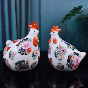 陶瓷存钱罐鸡摆件可爱对鸡家居饰品新中式新房装饰结婚礼物工艺品