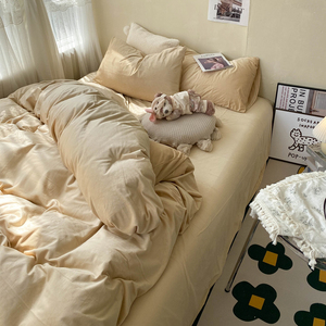 温柔奶茶色纯色天鹅绒四件套 ins风保暖牛奶绒被套床单柔软双面绒