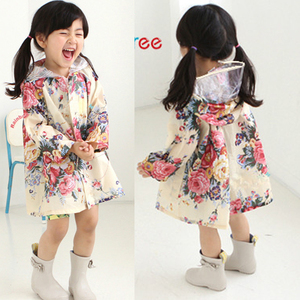 女童小童儿童雨衣韩国时尚甜美花朵可爱学生大帽檐雨披防水服亲子