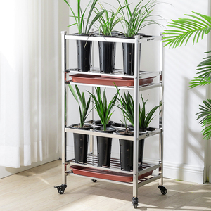 304不锈钢兰花架子置物架花盆可移动调节带轮户外室内多层专用架