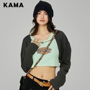KAMA卡玛超短款连帽卫衣罩衫女款2024新款夏季辣妹显瘦百搭纯棉