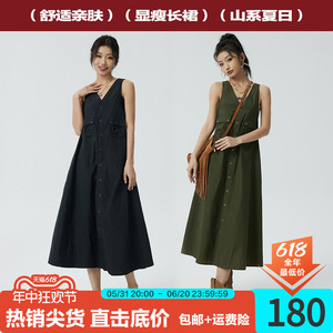 KAMA卡玛工装连衣裙2024新款夏季户外女款高级感长裙收腰修身显瘦