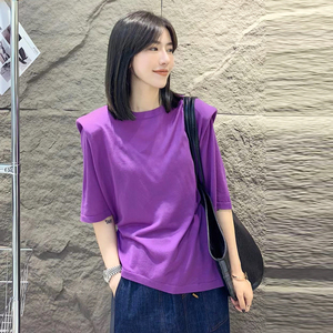 紫色飞飞袖t恤女欧洲站夏装2022新款欧货女装时尚洋气短袖上衣潮