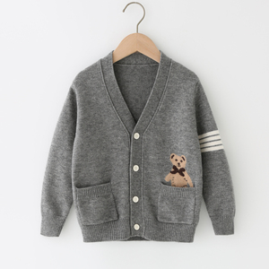 男女童毛衣针织衫儿童中性v领口袋开衫宝宝保暖上衣羊绒衫学院风