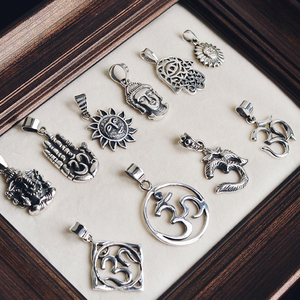 印度尼泊尔925手工佛手太阳神 象神护身符小吊坠银牌挂件om冥想符