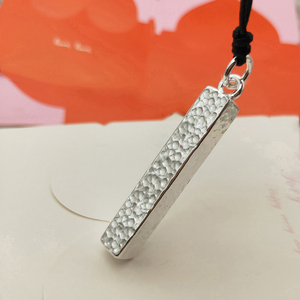 长条方形吊坠情侣999纯银锤纹手工男女百搭毛衣链项链挂件个性