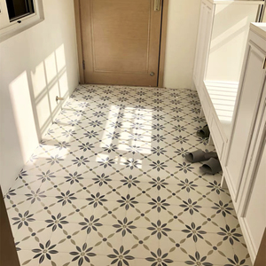 蓝色小花砖 田园简约门厅玄关防滑地砖 阳台卫生间瓷砖200x200