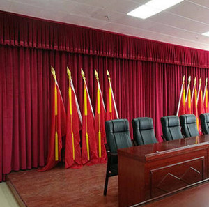 会议室背景布幕定制电动舞台幕布绒布礼堂红旗杆定做加厚阻燃幕布
