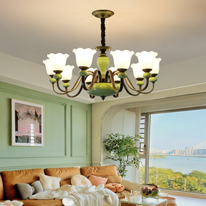 美式现代简约客厅吊灯田园陶瓷餐厅卧室吊灯轻奢个性地中海吊灯