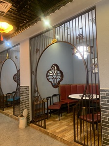 新中式餐厅饭店屏风烧烤火锅店餐饮茶楼隔断美容院月洞门拱门包间