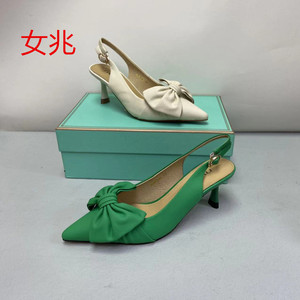 nvzao女兆品牌撤柜清仓女鞋新款尖头羊皮蝴蝶结细跟高跟凉鞋夏单