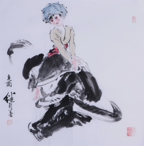 纯手绘四尺斗方临摹刘继卣写意人物生肖牛仿名人字画国画中国书画