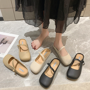 新品上市2015淘宝包头半拖女外穿2022年夏季新款中跟粗跟春夏单鞋无