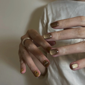 假指甲贴片秋冬新款棕色晶石猫眼美甲成品可拆卸手工穿戴光疗甲片