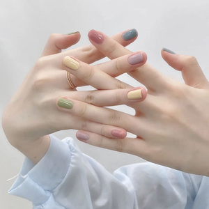 少女心马卡龙奶系糖果色穿戴甲少女减龄跳色美甲成品假指甲贴片