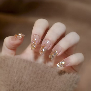 夏季新款清透裸色极光钻美甲贴片温精灵同款穿戴甲纯手工光疗甲片