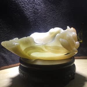 和田玉老玉古玉青蛙荷叶笔洗摆件玉质细腻油润度高工艺精美包浆