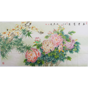 国画牡丹工笔画玉堂富贵牡丹花玉兰客厅手绘字画装饰画秦薇0086