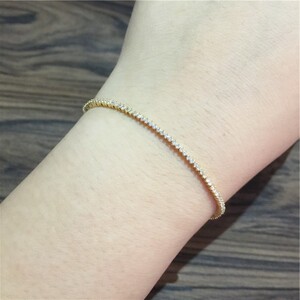 愉君珠宝 18k黄金钻石手链满钻 抽拉式可调节长度细款钻石手链女