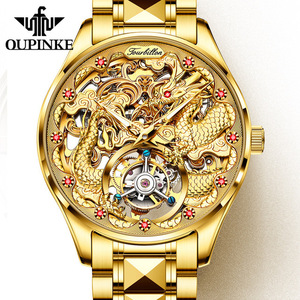 欧品客中国风龙纹机械表男防水镂空男士手表男表劳力士官方旗舰店