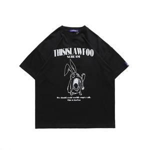 seaparrot 2022夏季新款国潮牌可爱大鼻兔印花宽松情侣短袖t恤男