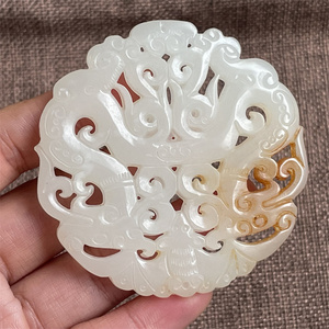 古董和田玉做旧白玉腰牌挂件仿古明清老玉器牌子复古高古玉璧迷你