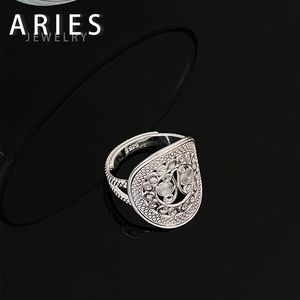 Aries 复古镂空蝴蝶花蕾戒指纯银小众设计轻奢民族风古法工艺活口