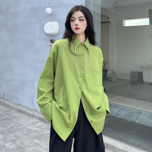 0042人付款淘宝韩国明星宋慧乔同款上衣服军绿色港风复古衬衫女春秋