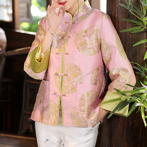 唐装女装中国风刺绣大码复古中式盘扣短外套中年妈妈春款上衣洋气