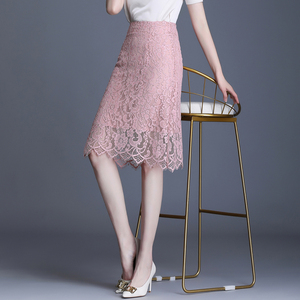 雪纺蕾丝半身裙女夏季2024年新款设计感小众时尚粉色中长款a字裙
